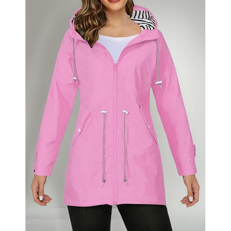 Campera Corta Viento Con Capucha Larga Bolsillos Cola Pez