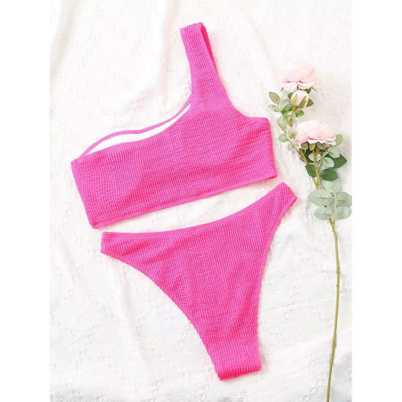 Bikini Malla Hombro Solo Vedetina Texturado Varios Colores