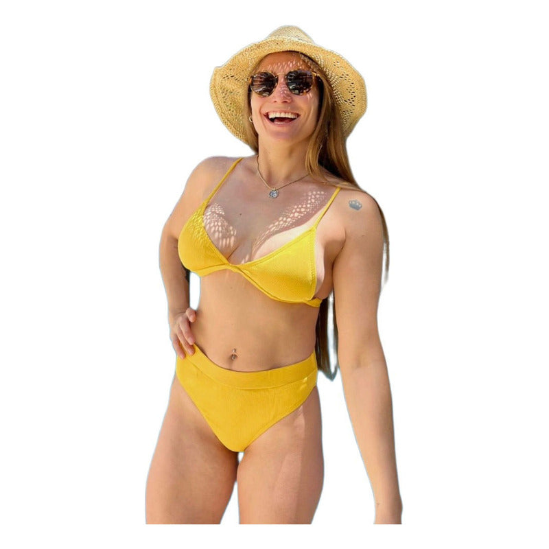 Bikini Tiro Alto Amarillo Con Triángulos Y Copas Uniteduy