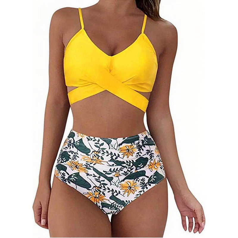 Bikini Mallas Tiro Alto 2 Piezas Push Up Cruzado Uniteduy
