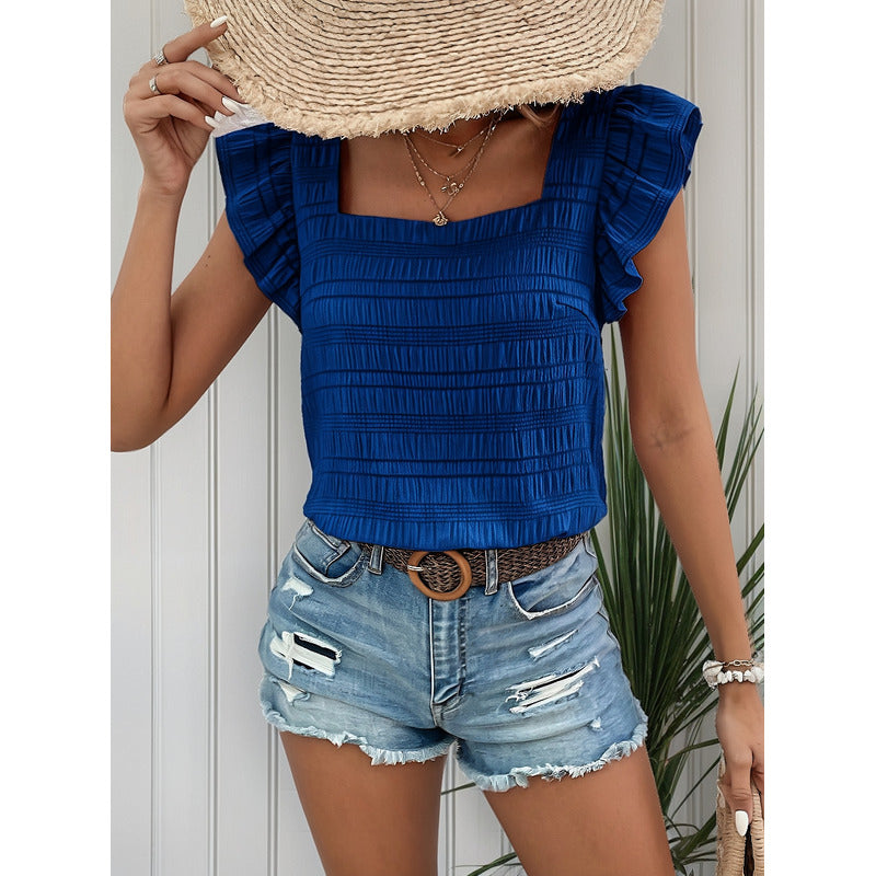 Blusa Remera Cuello Cuadrado Con Manga Corta Volado Uniteduy