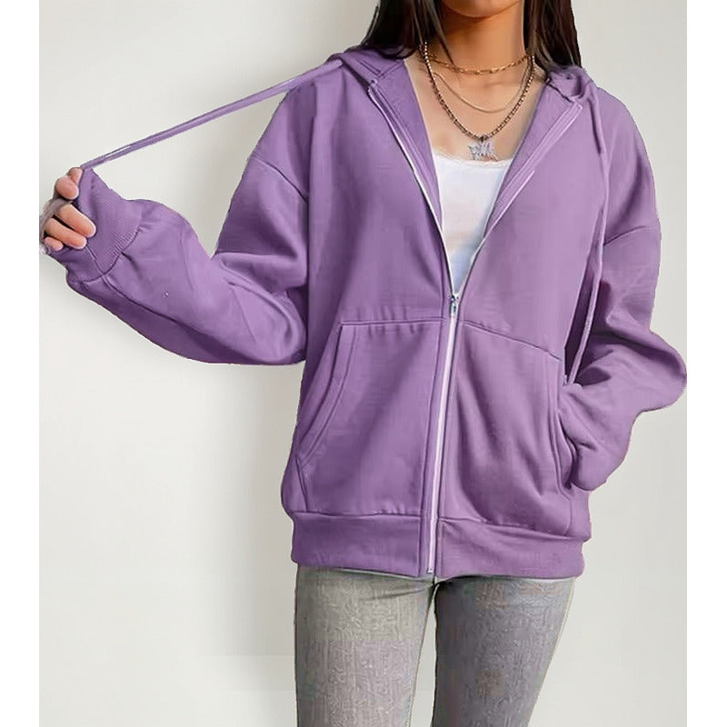 Campera Canguro Con Cierre Bolsillos Capucha Dama Lisa