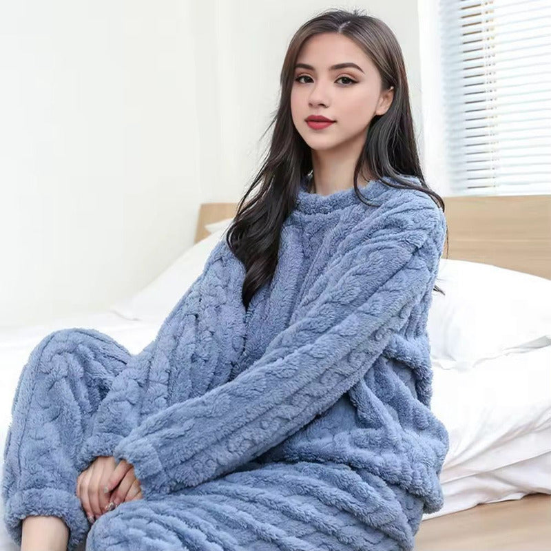 Pijama Peluche Trenzado Largo De Dama Plush  Varios Colores