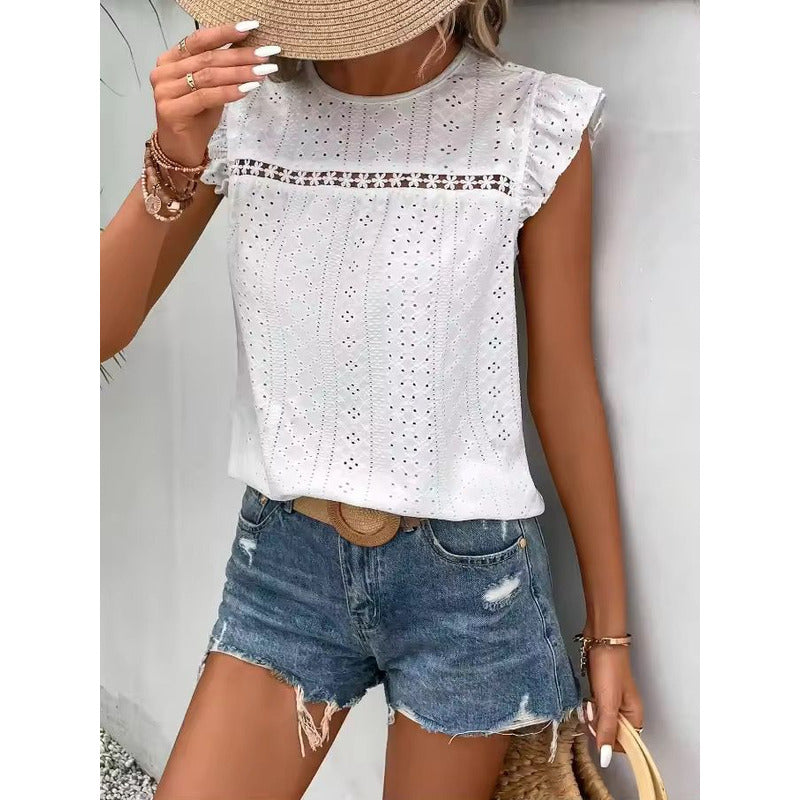 Blusa Remera Broderie Manga Corta Volados Varios Colores