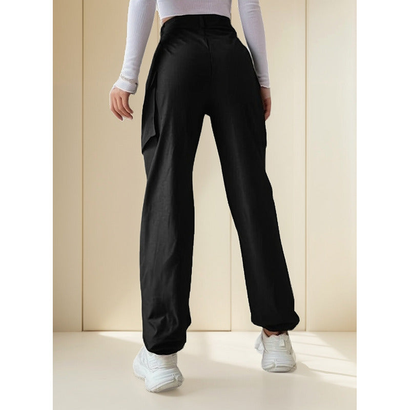Pantalón Cargo Dama Con Bolsillos Y Puños Negro Y Beige