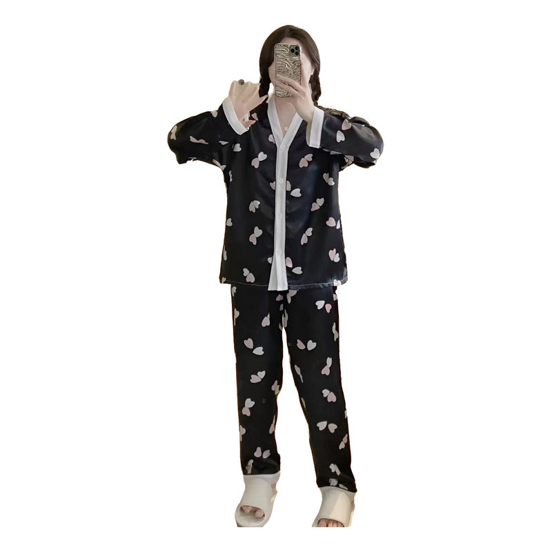 Pijama Seda Fria Saten Estampados Pantalon Y Camisa En V