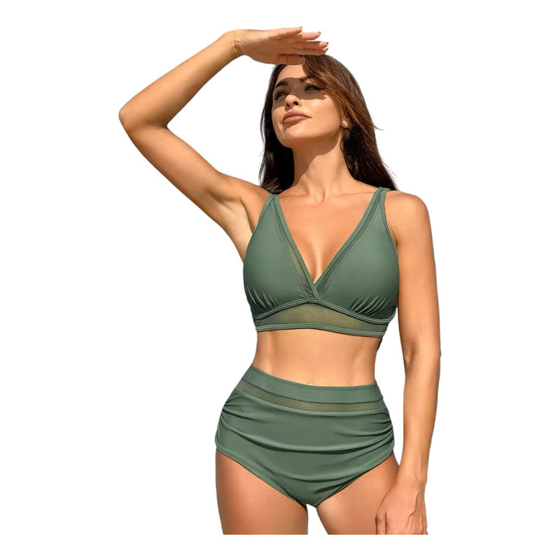 Bikini Tiro Alto Triángulo Con Transparencia Varios Colores