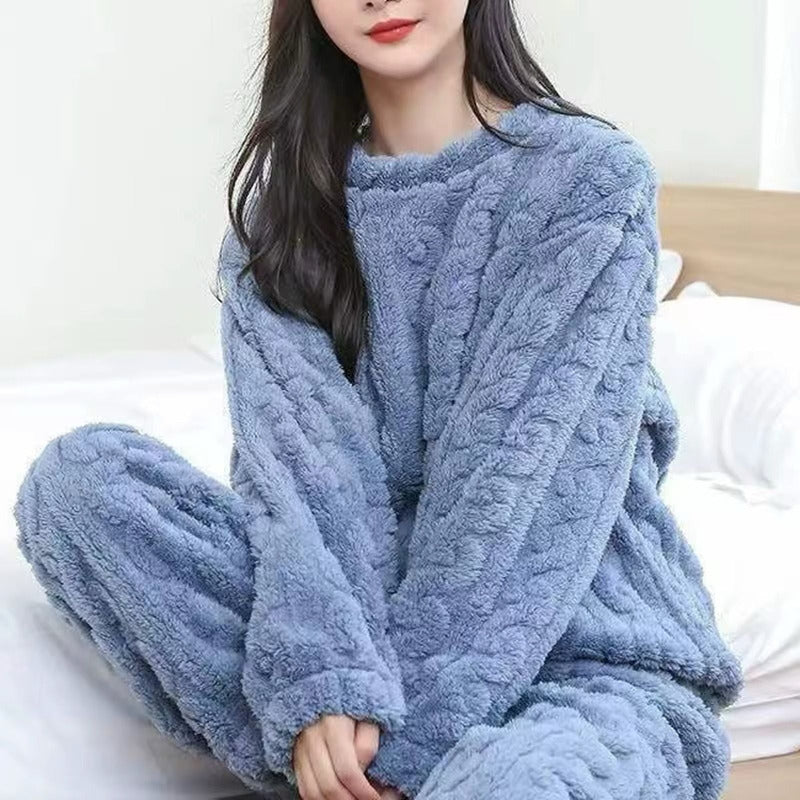 Pijama Peluche Trenzado Largo De Dama Plush  Varios Colores