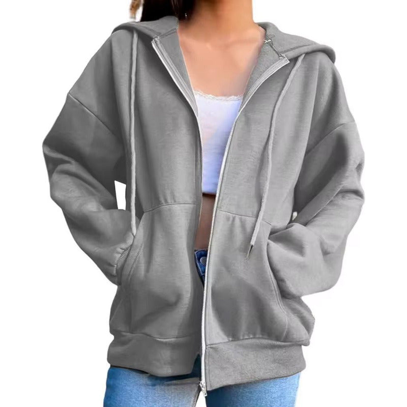 Campera Canguro Con Cierre Bolsillos Capucha Dama Lisa