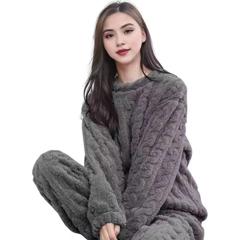 Pijama Peluche Trenzado Largo De Dama Plush  Varios Colores