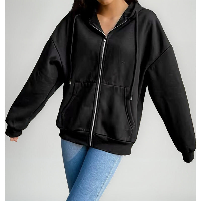 Campera Canguro Con Cierre Bolsillos Capucha Dama Lisa
