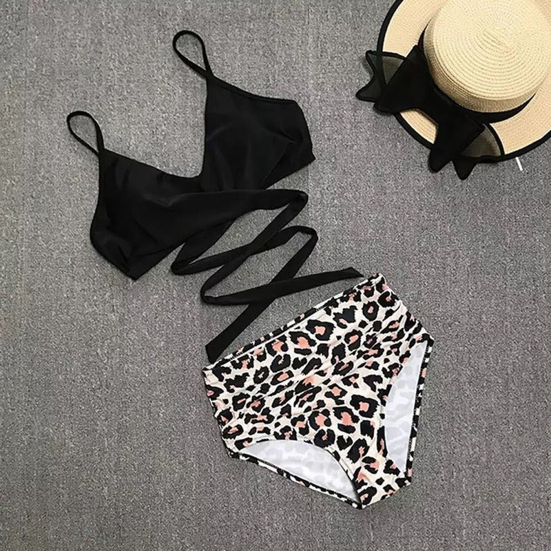 Bikini Mallas Tiro Alto 2 Piezas Push Up Cruzado Uniteduy