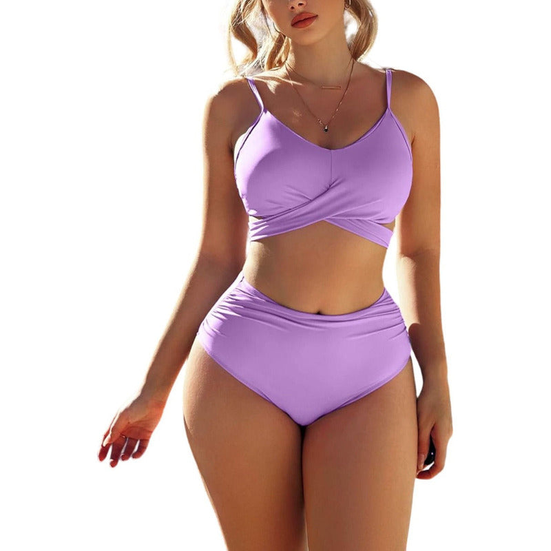 Bikini Tiro Alto Liso Push Up Cruzado Uniteduy