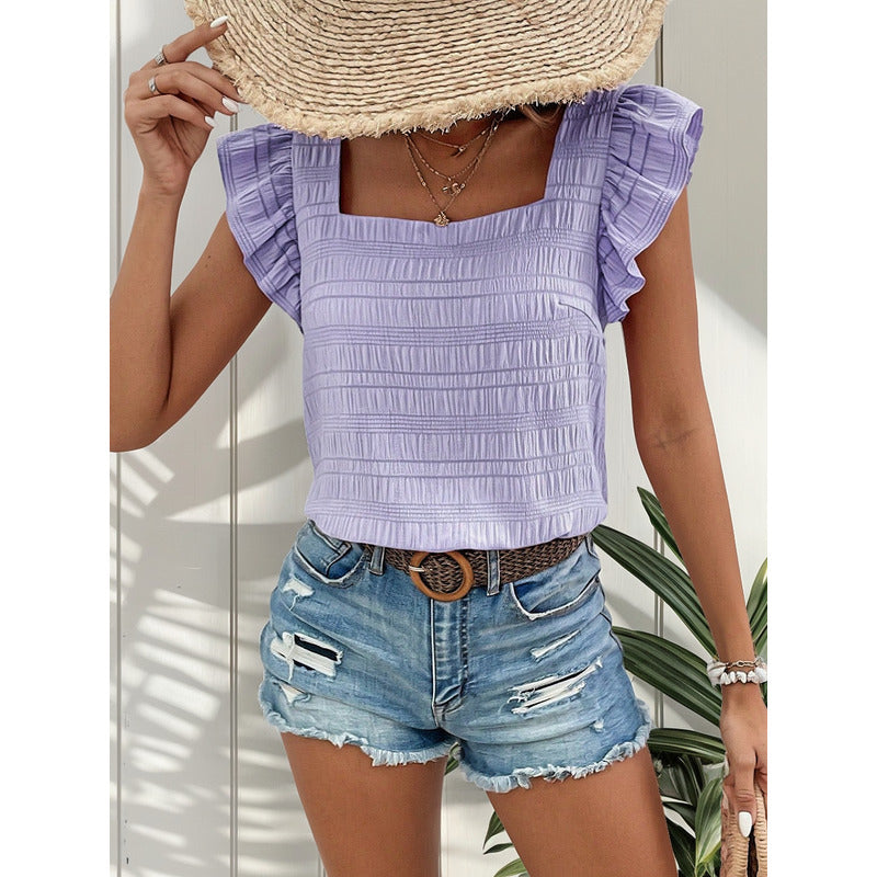 Blusa Remera Cuello Cuadrado Con Manga Corta Volado Uniteduy