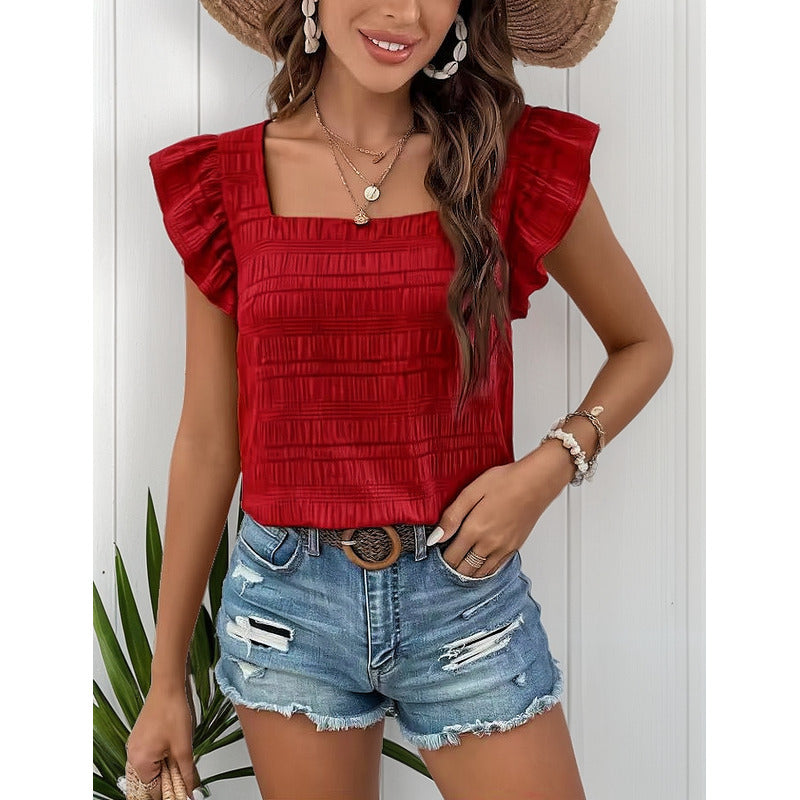 Blusa Remera Cuello Cuadrado Con Manga Corta Volado Uniteduy