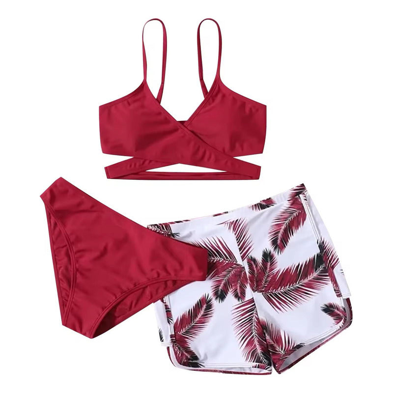 Bikini Tres Piezas Short Vedetina Soutien Cruzado  Uniteduy