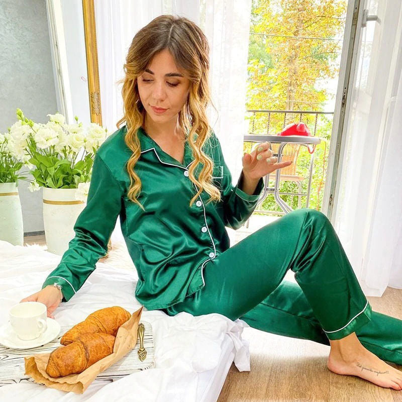 Pijama De Seda Pantalón Largo De Colores Variados