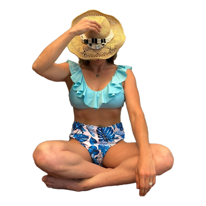 Bikini Mallas Tiro Alto 2 Piezas Push Up Uniteduy Celeste