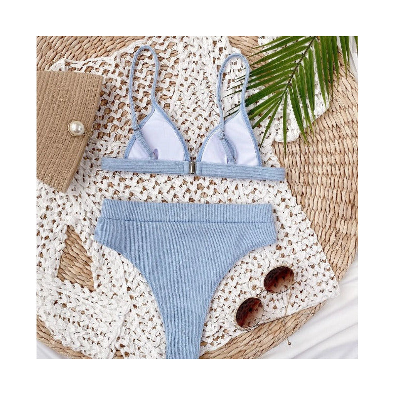 Bikini Tiro Alto Celeste En Triangulos Con Copas Uniteduy