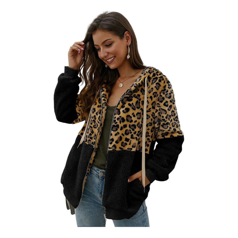 Campera Con Capucha Combinado Animal Print Polar Uniteduy