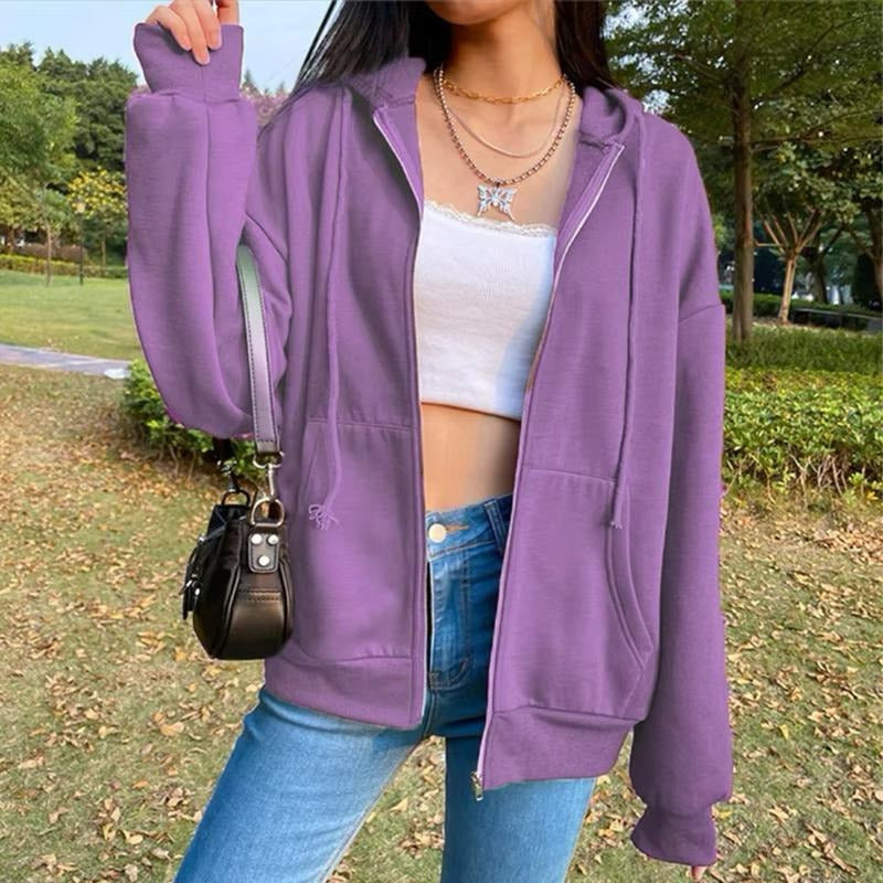 Campera Canguro Con Cierre Bolsillos Capucha Dama Lisa