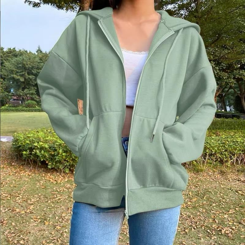 Campera Canguro Con Cierre Bolsillos Capucha Dama Lisa