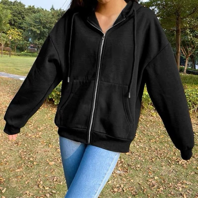 Campera Canguro Con Cierre Bolsillos Capucha Dama Lisa