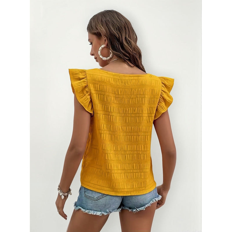 Blusa Remera Cuello Cuadrado Con Manga Corta Volado Uniteduy