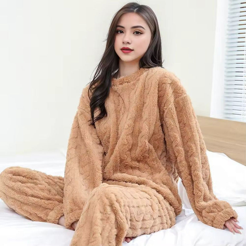 Pijama Peluche Trenzado Largo De Dama Plush  Varios Colores