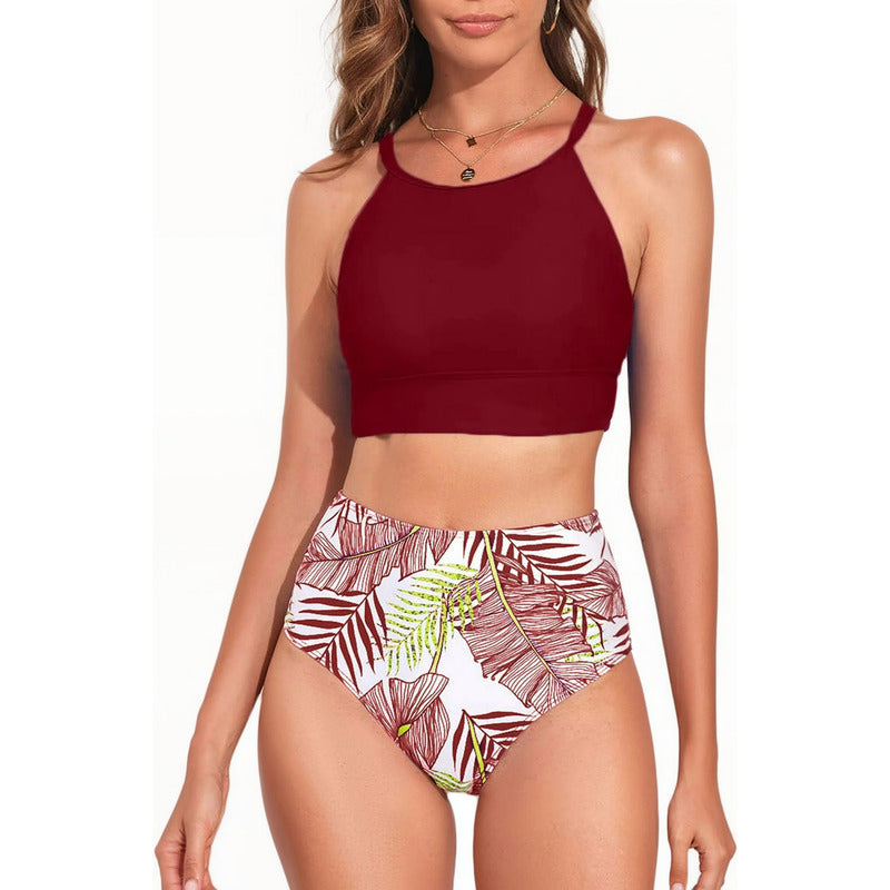 Bikini Malla Tiro Alto Tipo Top Varios Colores Uniteduy