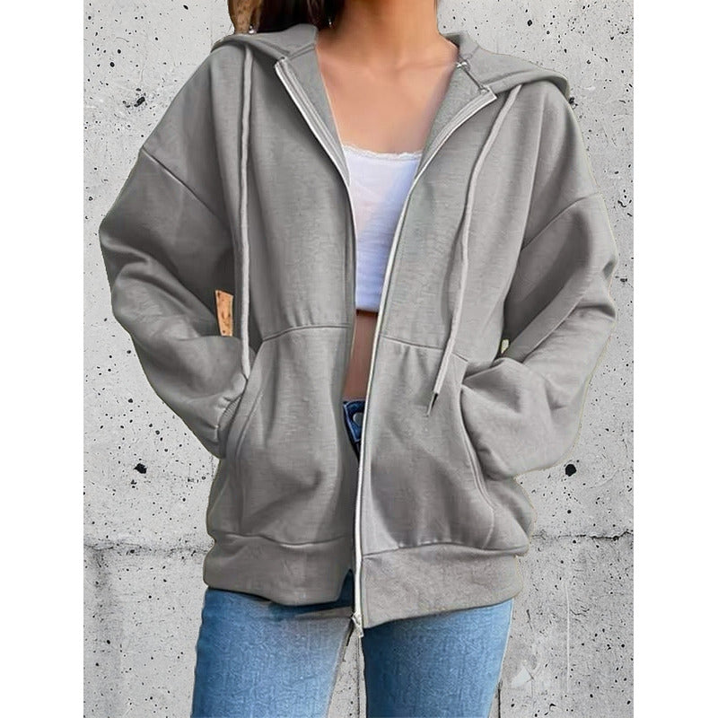 Campera Canguro Con Cierre Bolsillos Capucha Dama Lisa