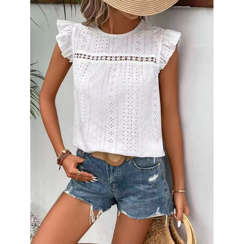 Blusa Remera Broderie Manga Corta Volados Varios Colores