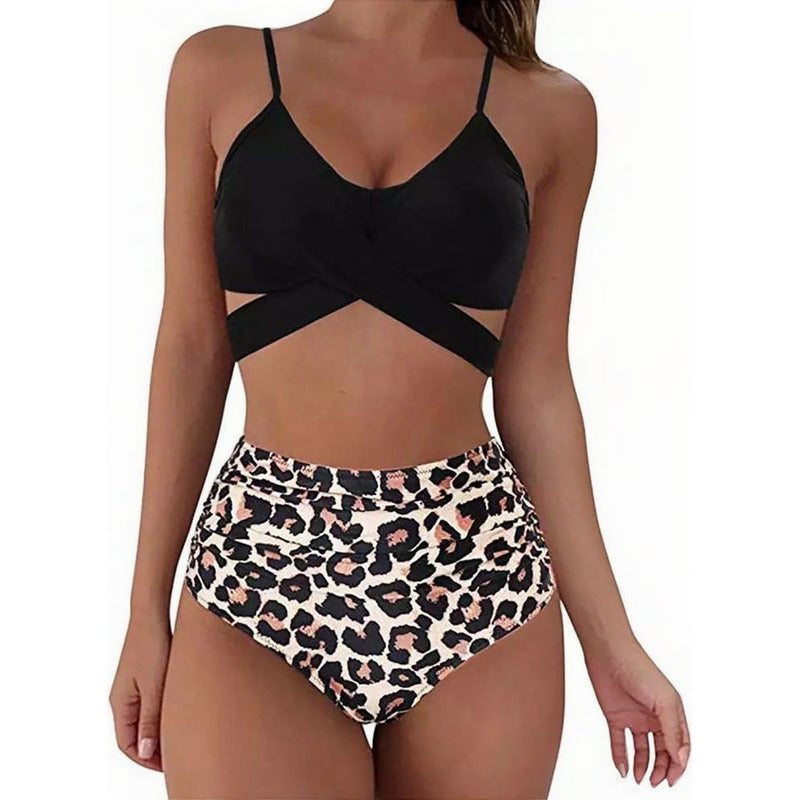 Bikini Mallas Tiro Alto 2 Piezas Push Up Cruzado Uniteduy