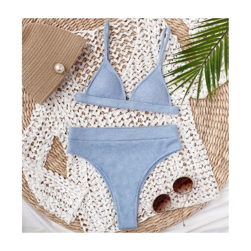 Bikini Tiro Alto Celeste En Triangulos Con Copas Uniteduy