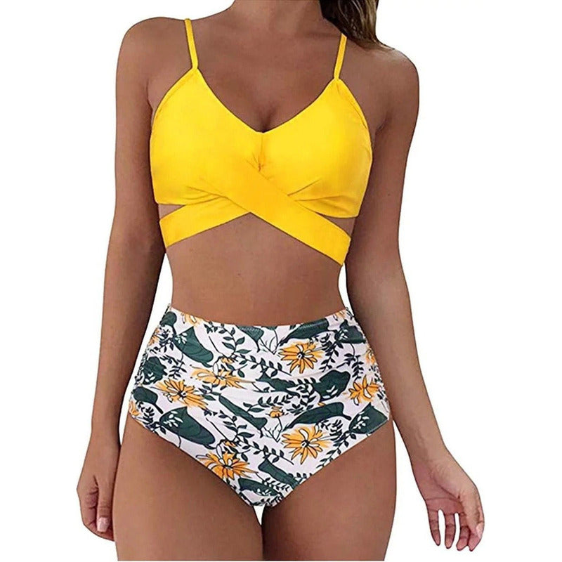 Bikini Mallas Tiro Alto 2 Piezas Push Up Cruzado Uniteduy