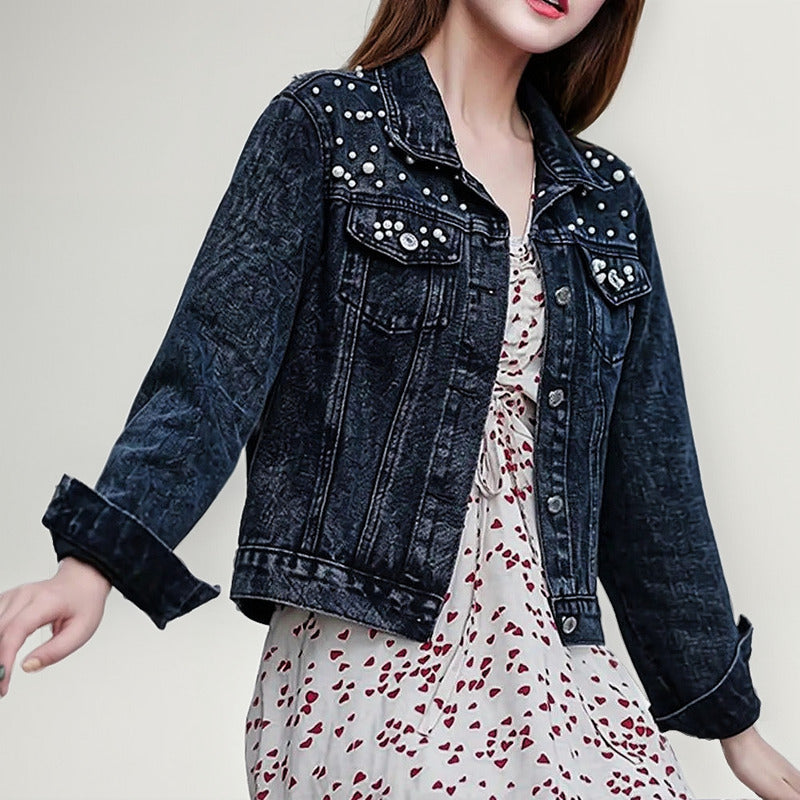 Campera De Jeans Con Aplique Perlas Uniteduy