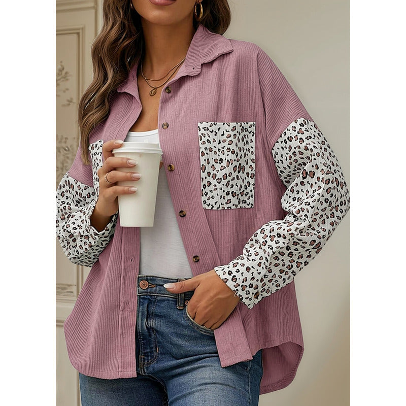 Sobre Camisa Pana Combinado Con Animal Print Varios Colores