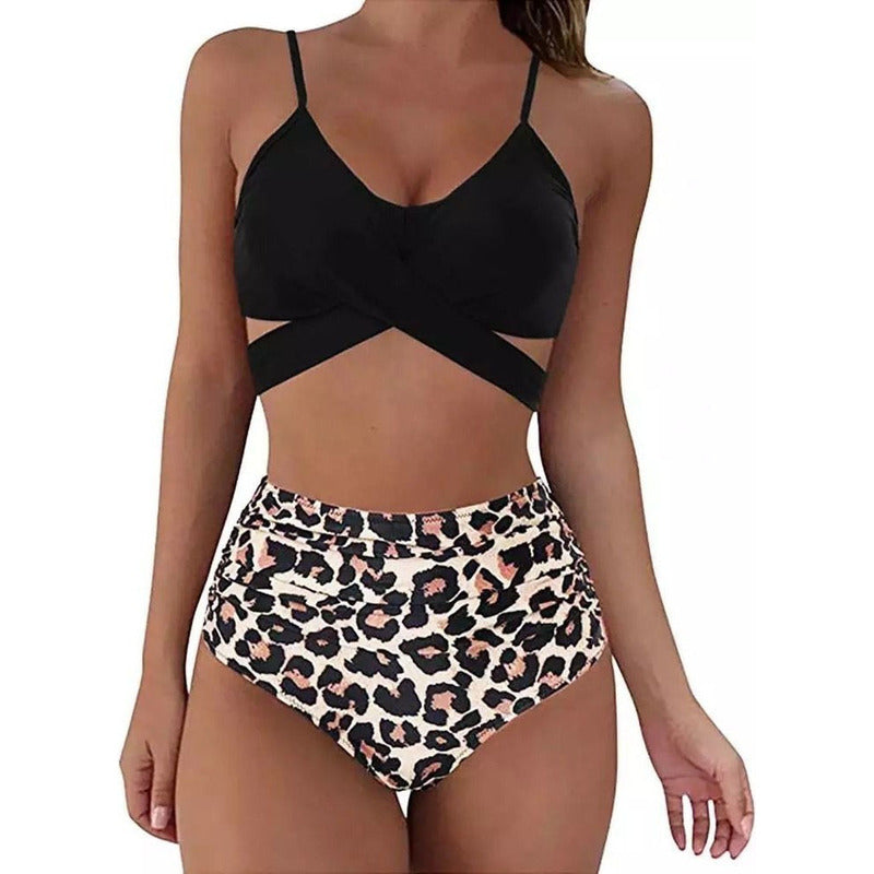 Bikini Mallas Tiro Alto 2 Piezas Push Up Cruzado Uniteduy