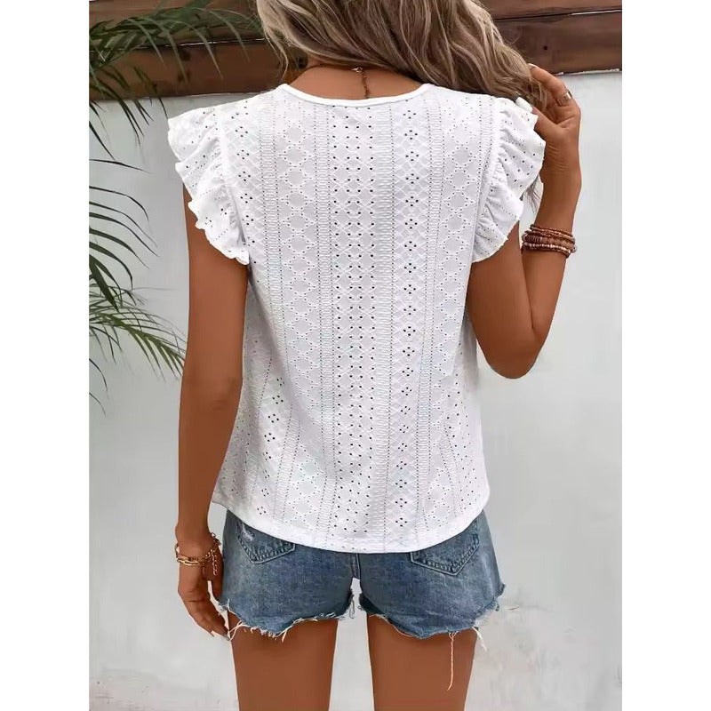 Blusa Remera Broderie Manga Corta Volados Varios Colores