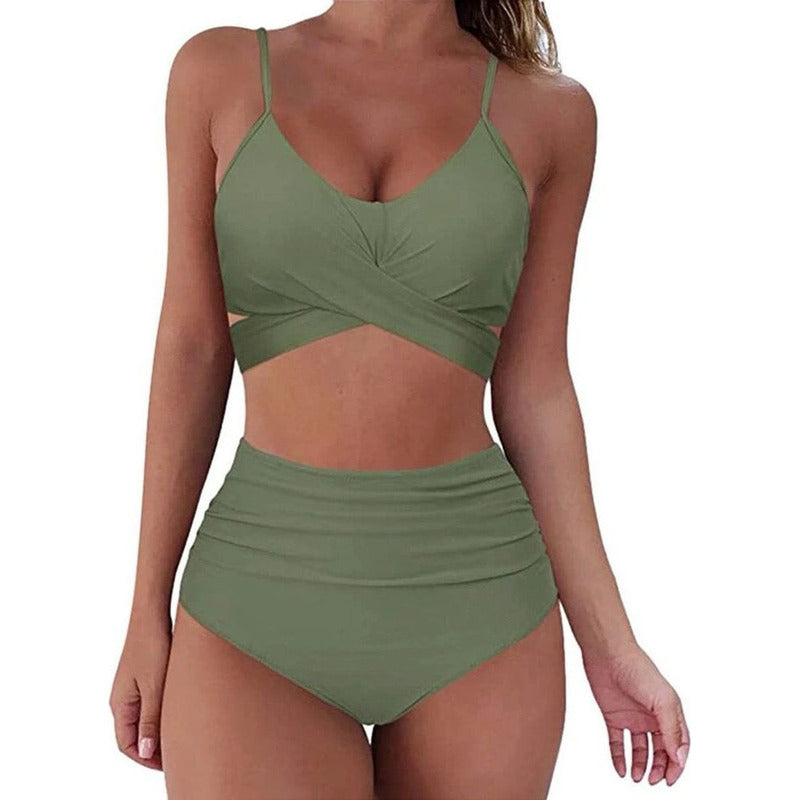 Bikini Tiro Alto Liso Push Up Cruzado Uniteduy