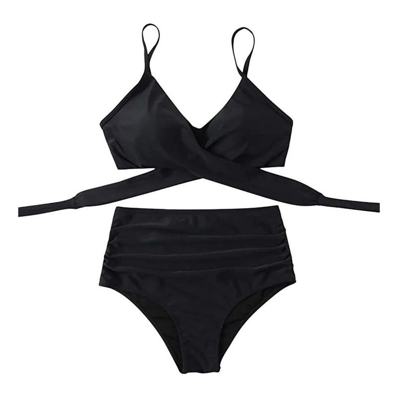 Bikini Tiro Alto Liso Push Up Cruzado Uniteduy