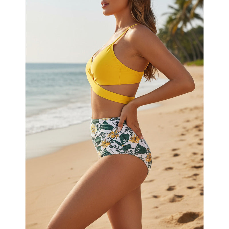 Bikini Mallas Tiro Alto 2 Piezas Push Up Cruzado Uniteduy