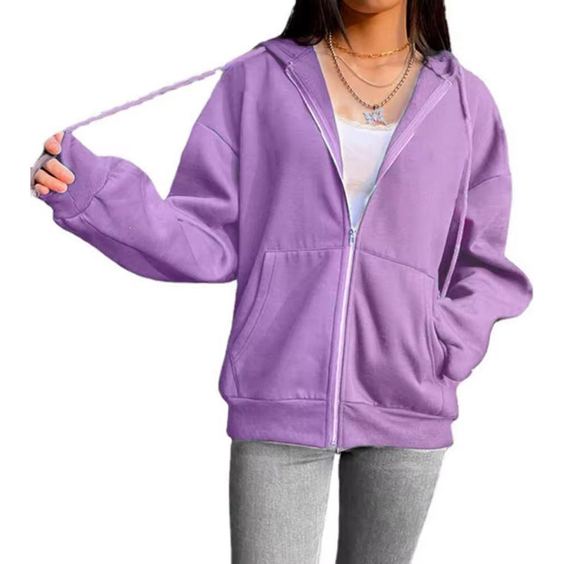 Campera Canguro Con Cierre Bolsillos Capucha Dama Lisa