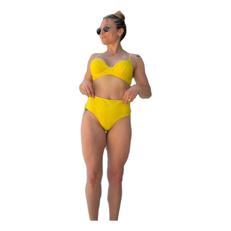 Bikini Tiro Medio Culotte, Con Aro Rojo,amarillo,negro
