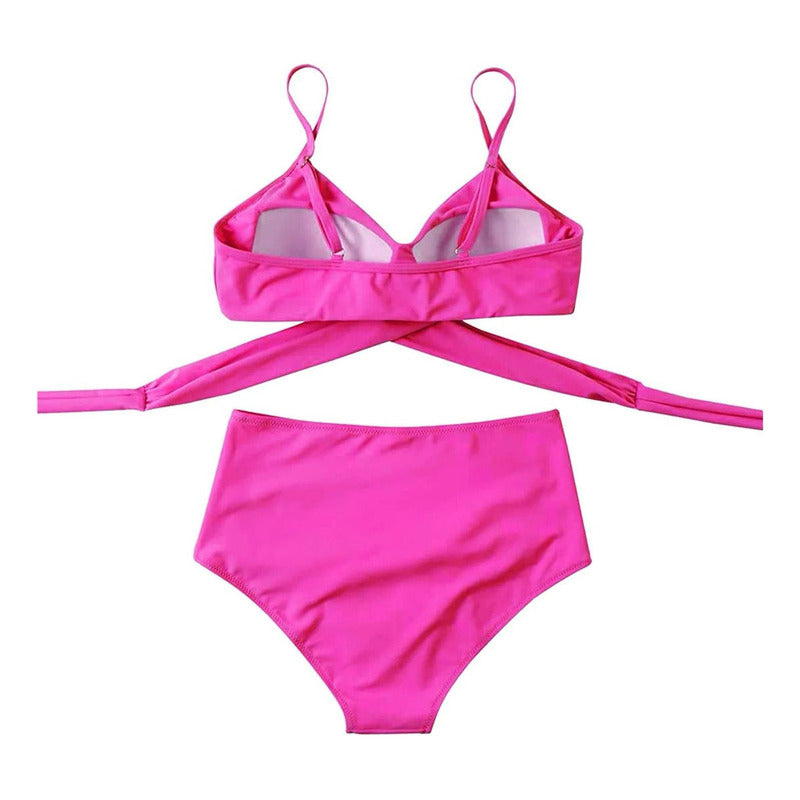 Bikini Tiro Alto Liso Push Up Cruzado Uniteduy