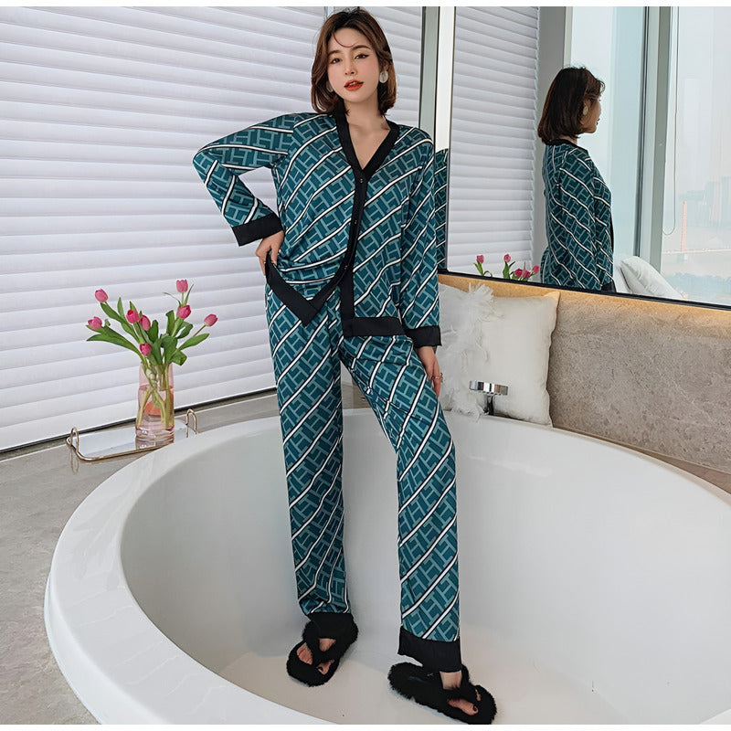 Pijama Seda Fria Saten Estampados Pantalon Y Camisa En V