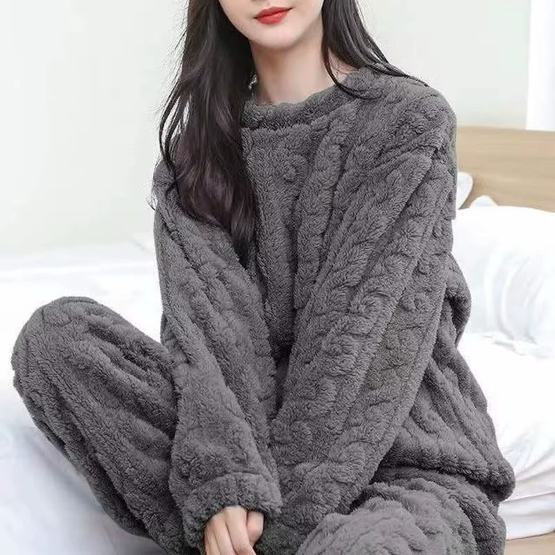Pijama Peluche Trenzado Largo De Dama Plush  Varios Colores
