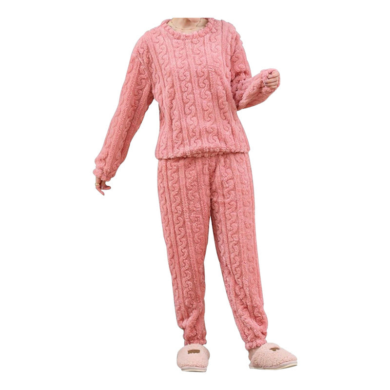 Pijama Peluche Trenzado Largo De Dama Plush  Varios Colores